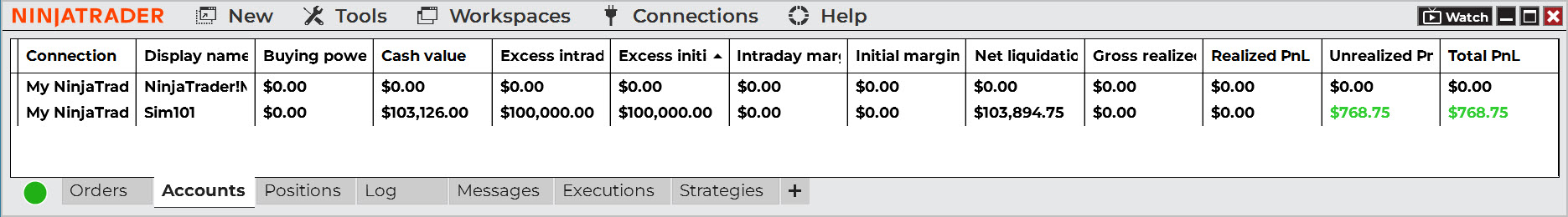 NinjaTrader Control Center