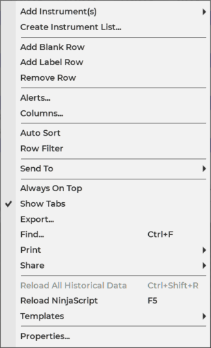 Market Analyzer RMB menu
